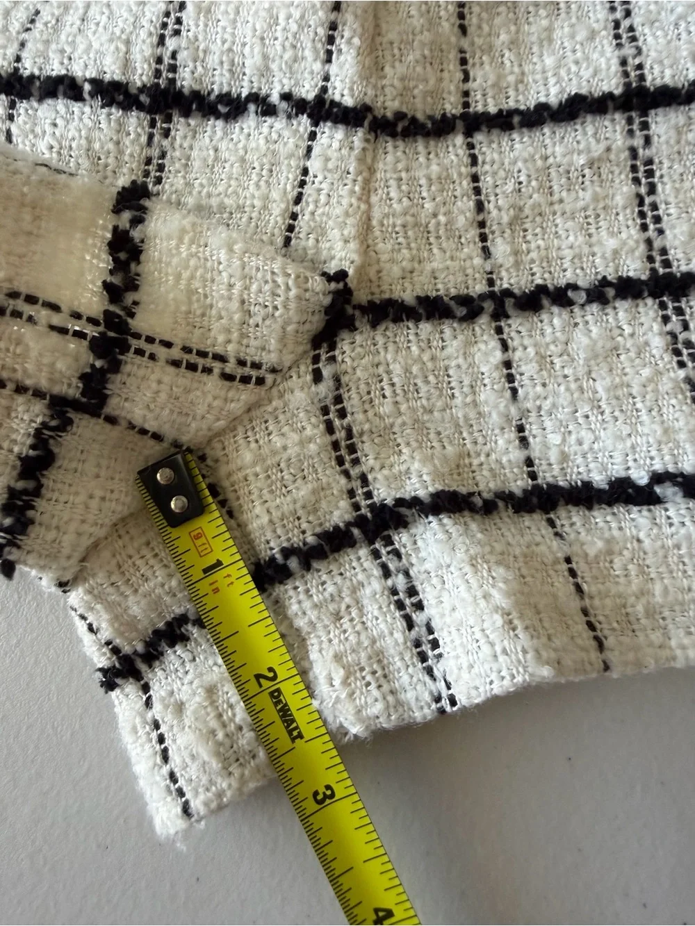 Zara High Waisted Tweed Check Bermuda Shorts Wool Blend Ivory Black S